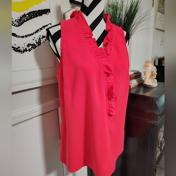 Trina Turk Ruffled Neckline Top Watermelon Color Women's Medium - Current Style - Picture 9 of 10